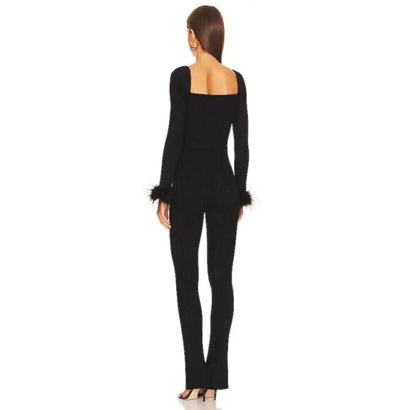 Lovers and Friends Evana Feather Jumpsuit in Black Small New Womens Knit Feather - Picture 2 of 9